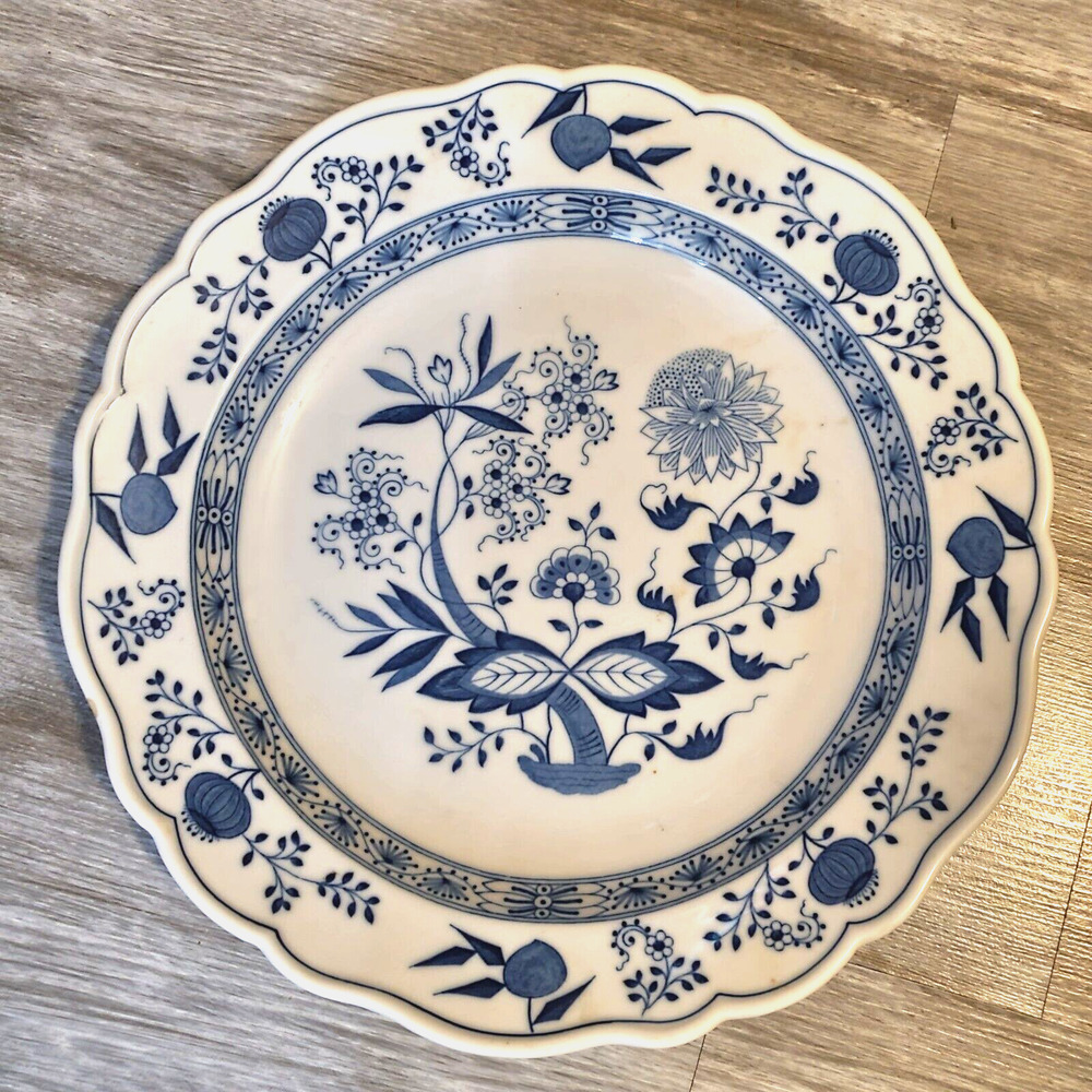 Vintage Hutschenreuther Blue Onion Dinner Plate 12" Scalloped Rim Germany